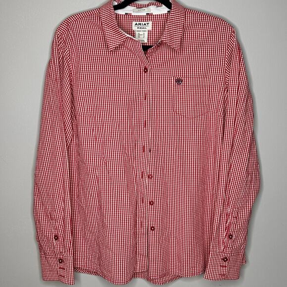 Ariat Real Womens Size XL Red White Check Long Sleeve Button Up Casual Shirt - Picture 2 of 10